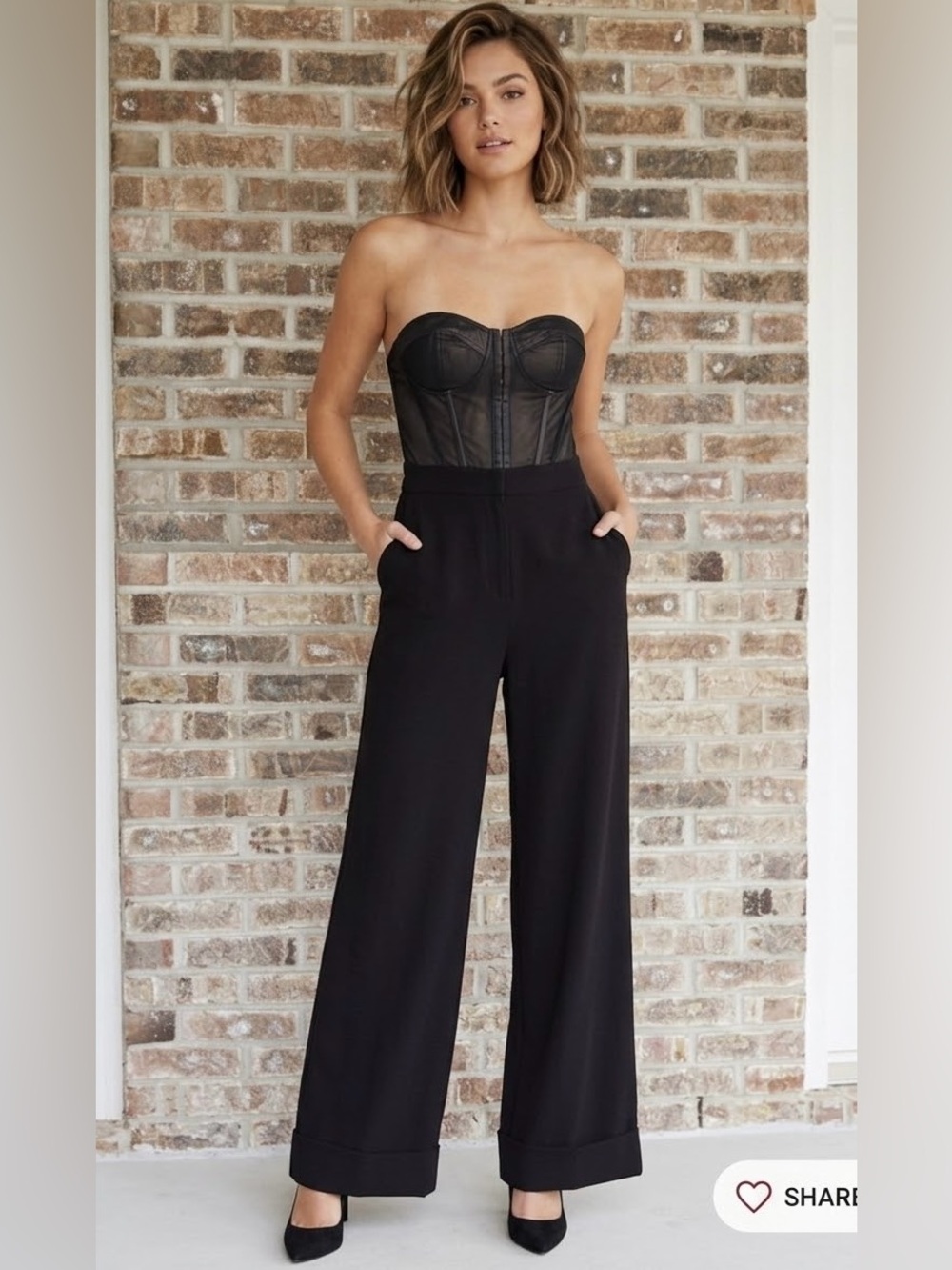 BCBGeneration Black Strapless Corset Wide-Leg Jumpsuit - Size 6
